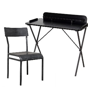 [아울렛/한정수량1세트]꼬떼따블 24243 보스 블랙 모던 프렌치 책상 데스크 + 인더스 22329 블랙 철제 의자 (책상1p+의자1p)
