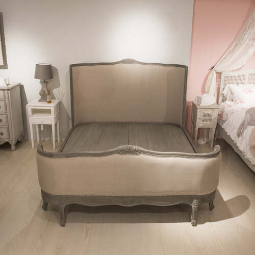 튜더 네츄럴 패브릭 쿠션 침실 인테리어 수입 엔틱 가구 침대 (파콘) K 킹 (160X200)