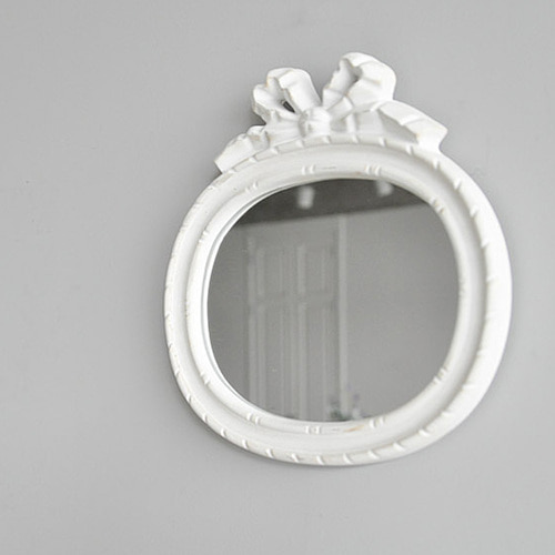 꼬떼따블 피카부 가로 타원 엔틱 화이트리본 프렌치 엔틱 탁상거울 벽거울  (29x30)